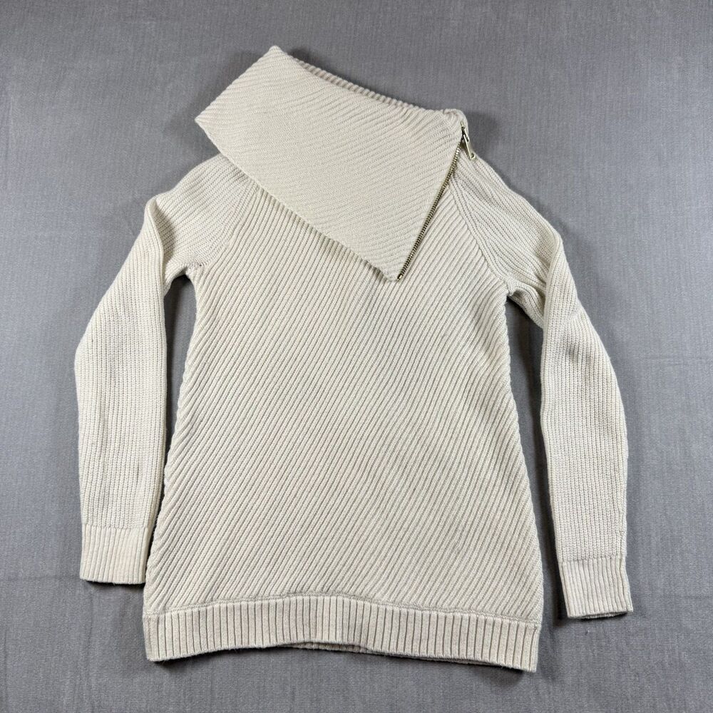 Talbots Women's Pullover Cream Sweater with Zip Up Collar Size Small Classic